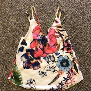 Elegant Floral Silky Tank with Adjustable Straps size XS